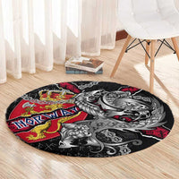 Norway Vikings Round Carpet Nordic Lion Bound in Runes and Chains