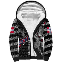 Personalized Norway Vikings Sherpa Hoodie Nordic Lion Bound in Runes and Chains