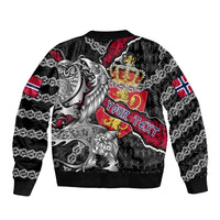 Personalized Norway Vikings Sleeve Zip Bomber Jacket Nordic Lion Bound in Runes and Chains