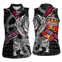 Personalized Norway Vikings Women Sleeveless Polo Shirt Nordic Lion Bound in Runes and Chains
