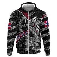 Personalized Norway Vikings Zip Hoodie Nordic Lion Bound in Runes and Chains
