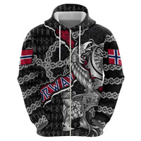 Personalized Norway Vikings Zip Hoodie Nordic Lion Bound in Runes and Chains