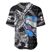 Personalized Faroe Islands Vikings Baseball Jersey Nordic Lion Bound in Runes and Chains