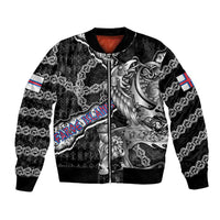 Personalized Faroe Islands Vikings Bomber Jacket Nordic Lion Bound in Runes and Chains