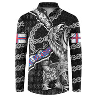Personalized Faroe Islands Vikings Button Sweatshirt Nordic Lion Bound in Runes and Chains
