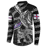 Personalized Faroe Islands Vikings Button Sweatshirt Nordic Lion Bound in Runes and Chains