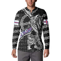 Personalized Faroe Islands Vikings Button Sweatshirt Nordic Lion Bound in Runes and Chains