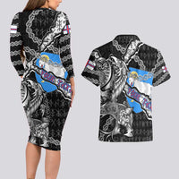 Personalized Faroe Islands Vikings Couples Matching Long Sleeve Bodycon Dress and Hawaiian Shirt Nordic Lion Bound in Runes and Chains