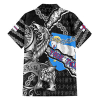 Personalized Faroe Islands Vikings Family Matching Long Sleeve Bodycon Dress and Hawaiian Shirt Nordic Lion Bound in Runes and Chains