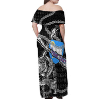 Personalized Faroe Islands Vikings Family Matching Off Shoulder Maxi Dress and Hawaiian Shirt Nordic Lion Bound in Runes and Chains