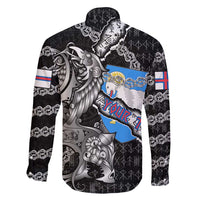 Personalized Faroe Islands Vikings Family Matching Puletasi and Hawaiian Shirt Nordic Lion Bound in Runes and Chains