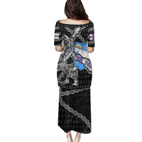 Personalized Faroe Islands Vikings Family Matching Puletasi and Hawaiian Shirt Nordic Lion Bound in Runes and Chains