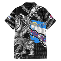Personalized Faroe Islands Vikings Family Matching Short Sleeve Bodycon Dress and Hawaiian Shirt Nordic Lion Bound in Runes and Chains