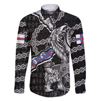 Personalized Faroe Islands Vikings Family Matching Short Sleeve Bodycon Dress and Hawaiian Shirt Nordic Lion Bound in Runes and Chains