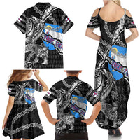 Personalized Faroe Islands Vikings Family Matching Summer Maxi Dress and Hawaiian Shirt Nordic Lion Bound in Runes and Chains