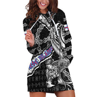 Personalized Faroe Islands Vikings Hoodie Dress Nordic Lion Bound in Runes and Chains