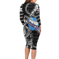 Personalized Faroe Islands Vikings Long Sleeve Bodycon Dress Nordic Lion Bound in Runes and Chains