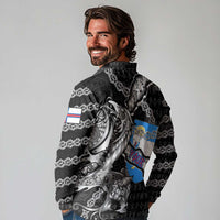 Personalized Faroe Islands Vikings Long Sleeve Polo Shirt Nordic Lion Bound in Runes and Chains