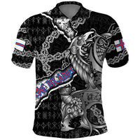Personalized Faroe Islands Vikings Polo Shirt Nordic Lion Bound in Runes and Chains