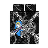 Faroe Islands Vikings Quilt Bed Set Nordic Lion Bound in Runes and Chains