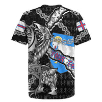 Personalized Faroe Islands Vikings Rugby Jersey Nordic Lion Bound in Runes and Chains