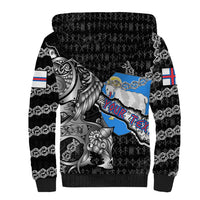 Personalized Faroe Islands Vikings Sherpa Hoodie Nordic Lion Bound in Runes and Chains