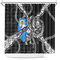 Faroe Islands Vikings Shower Curtain Nordic Lion Bound in Runes and Chains