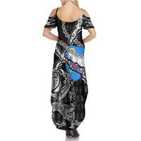 Personalized Faroe Islands Vikings Summer Maxi Dress Nordic Lion Bound in Runes and Chains