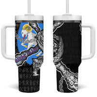 Faroe Islands Vikings Tumbler With Handle Nordic Lion Bound in Runes and Chains