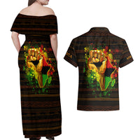 Black Power Couples Matching Off Shoulder Maxi Dress and Hawaiian Shirt Africa Map - Wonder Print Shop