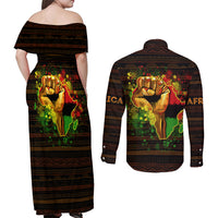 Black Power Couples Matching Off Shoulder Maxi Dress and Long Sleeve Button Shirts Africa Map - Wonder Print Shop
