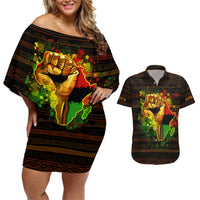 Black Power Couples Matching Off Shoulder Short Dress and Hawaiian Shirt Africa Map - Wonder Print Shop