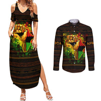 Black Power Couples Matching Summer Maxi Dress and Long Sleeve Button Shirts Africa Map - Wonder Print Shop