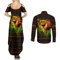 Black Power Couples Matching Summer Maxi Dress and Long Sleeve Button Shirts Africa Map - Wonder Print Shop