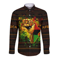 Black Power Long Sleeve Button Shirt Africa Map - Wonder Print Shop