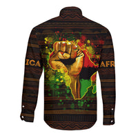 Black Power Long Sleeve Button Shirt Africa Map - Wonder Print Shop