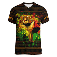 Black Power Women V Neck T Shirt Africa Map - Wonder Print Shop