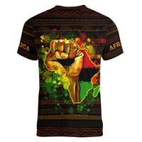 Black Power Women V Neck T Shirt Africa Map - Wonder Print Shop