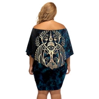 Adinkra Symbols Off Shoulder Short Dress Tree of Life - Wonder Print Shop
