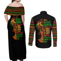 Three Sides Of Me Couples Matching Off Shoulder Maxi Dress and Long Sleeve Button Shirts African Women Black Queen - Wonder Print Shop