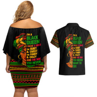 Three Sides Of Me Couples Matching Off Shoulder Short Dress and Hawaiian Shirt African Women Black Queen - Wonder Print Shop