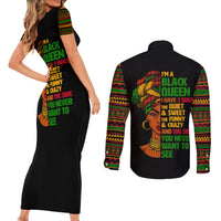 Three Sides Of Me Couples Matching Short Sleeve Bodycon Dress and Long Sleeve Button Shirts African Women Black Queen - Wonder Print Shop