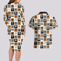 Adinkra Symbols Fashion Couples Matching Long Sleeve Bodycon Dress and Hawaiian Shirt - Wonder Print Shop