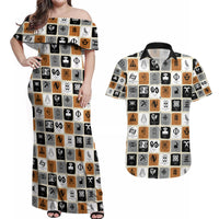 Adinkra Symbols Fashion Couples Matching Off Shoulder Maxi Dress and Hawaiian Shirt - Wonder Print Shop
