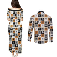 Adinkra Symbols Fashion Couples Matching Puletasi Dress and Long Sleeve Button Shirts - Wonder Print Shop