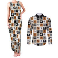 Adinkra Symbols Fashion Couples Matching Tank Maxi Dress and Long Sleeve Button Shirts - Wonder Print Shop