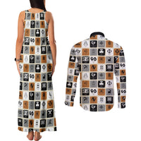 Adinkra Symbols Fashion Couples Matching Tank Maxi Dress and Long Sleeve Button Shirts - Wonder Print Shop