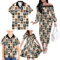 Adinkra Symbols Fashion Family Matching Off Shoulder Long Sleeve Dress and Hawaiian Shirt - Wonder Print Shop