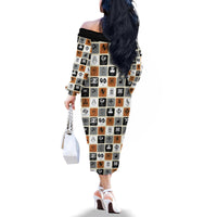 Adinkra Symbols Fashion Family Matching Off Shoulder Long Sleeve Dress and Hawaiian Shirt - Wonder Print Shop