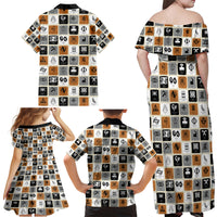 Adinkra Symbols Fashion Family Matching Off Shoulder Maxi Dress and Hawaiian Shirt - Wonder Print Shop